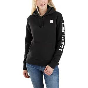 WOMEN'S RELAXED FIT MIDWEIGHT LOGO SLEEVE GRAPHIC HOODIE